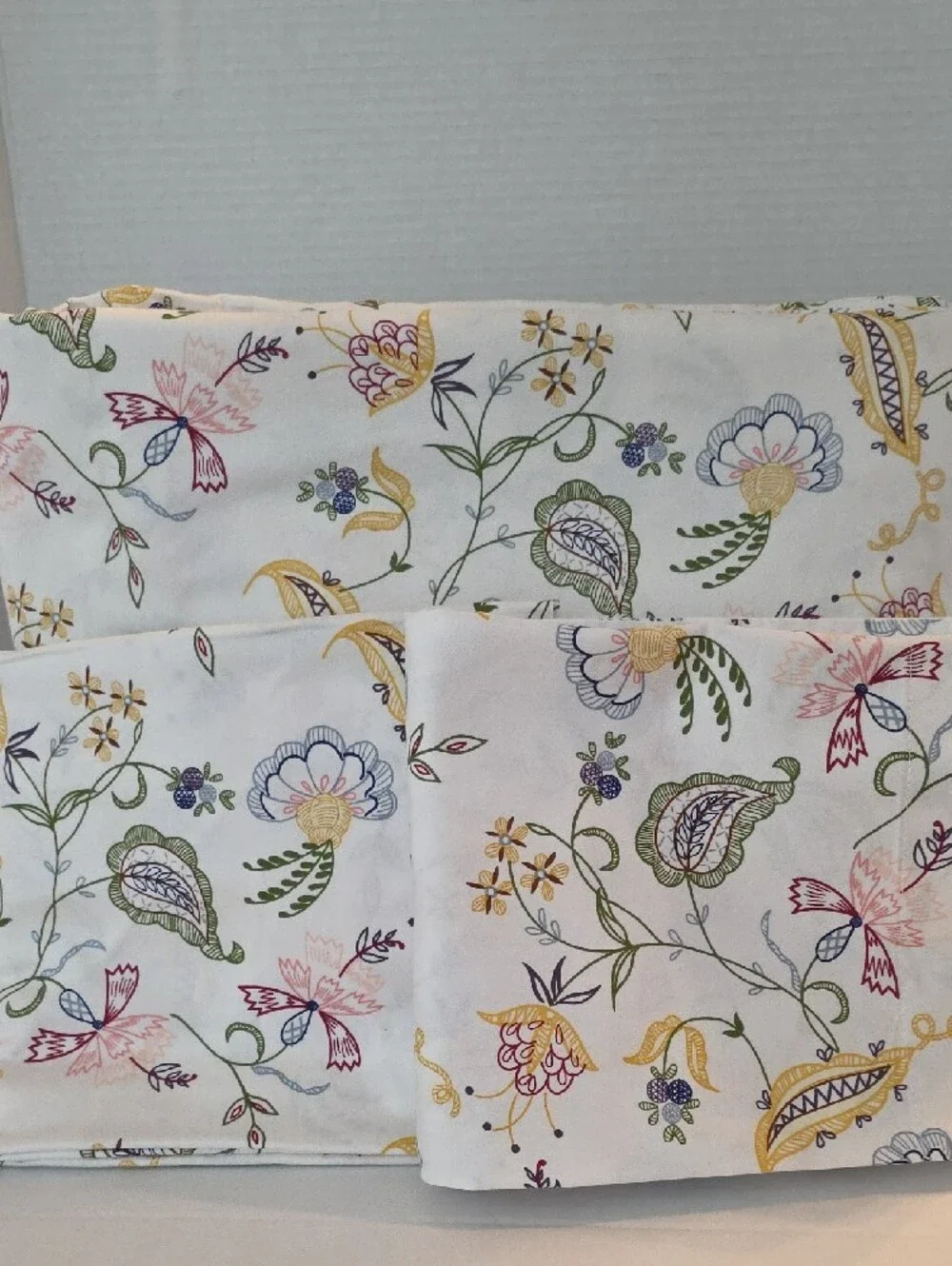 DownTown Company Floral Paisley Yellow  Blue Cotton King Duvet & Pillow Sham Set